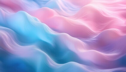 Fototapeta premium Dreamy Pastel Waves in Fluid Motion. Soft Gradient of Pink and Blue, Abstract Digital Art Perfect for Calm App Backgrounds, Relaxation Themes, and Serene Branding Visuals