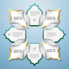 Circular 3d infographic shape with islamic theme and arabic patterns