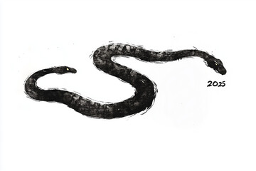 Obraz premium Chinese New Year two heads black snake design vector primitive illustration on a solid white background. Illustration design of background, card, sticker, calendar