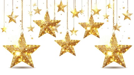 Golden stars hanging on the white background