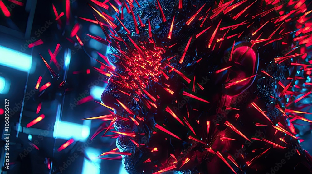 Poster futuristic abstract representation of mind with vibrant glowing elements.