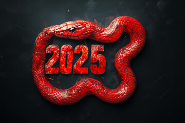 Obraz premium Chinese New Year black snake design vector primitive illustration. design of background, card, sticker, calendar, banner with numbers of the year 2025