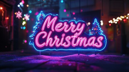 Vibrant Neon Merry Christmas Text in Festive Holiday Season