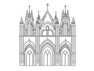 Fototapeta premium Minimalist Line Art of Gothic Cathedral with Spires and Arches