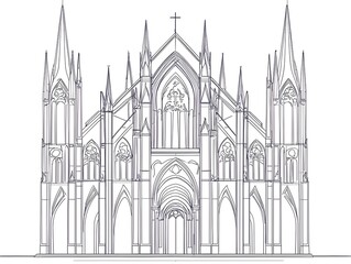 Fototapeta premium Minimalist Line Art of a Gothic Cathedral with Striking Spires and Arches