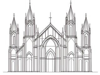 Fototapeta premium Minimalist Line Art of a Majestic Gothic Cathedral with Ornate Spires and Arches