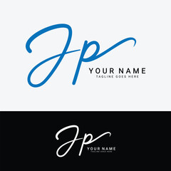 J, P, JP Initial letter logo. Alphabet JP Handwritten Signature logo