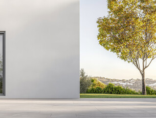 Fototapeta premium Modern architectural design with a view of nature in a bright outdoor setting during daylight