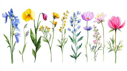 Vibrant Watercolor Wildflowers in Nature Showcase