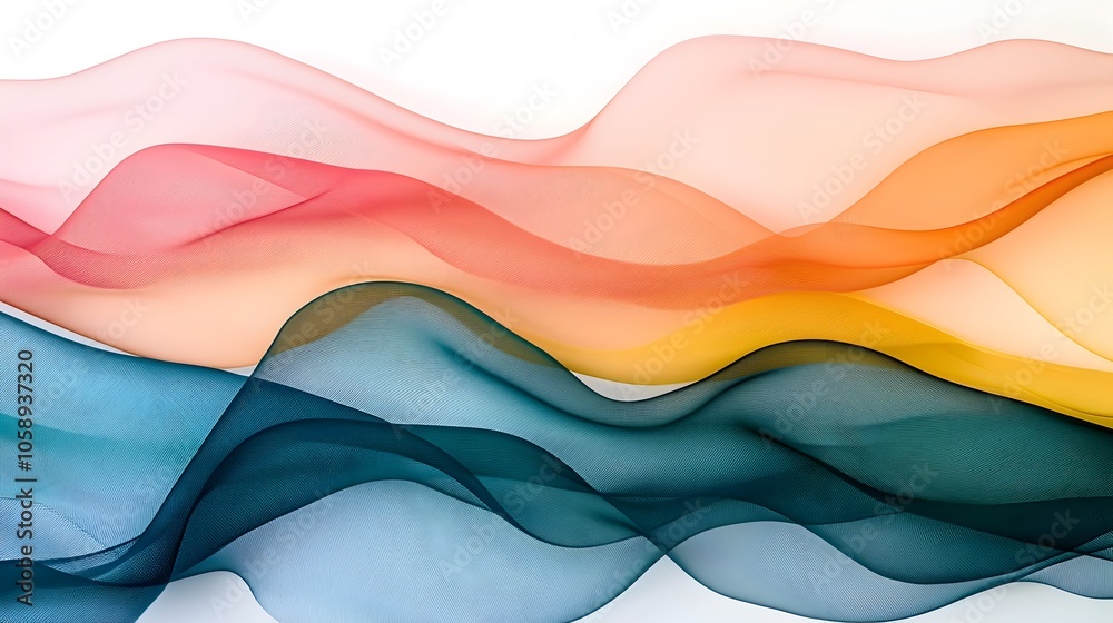 Poster soft flowing ribbons of vibrant color gracefully dancing across a clean minimalist white backdrop
