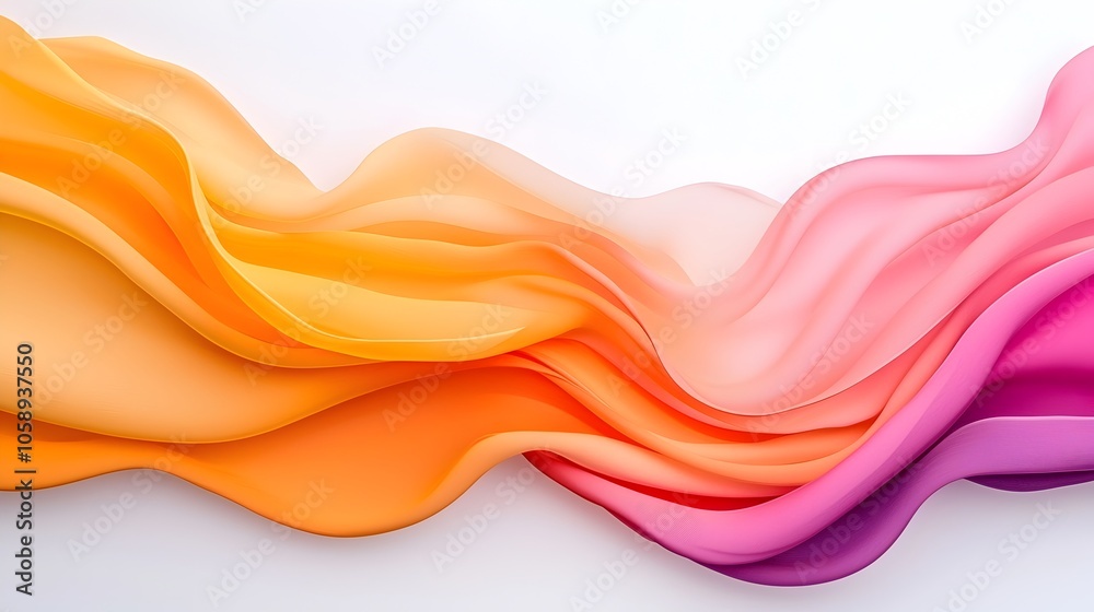 Poster Soft and dynamic ribbons of vibrant colors flowing and swirling against a clean white backdrop creating an elegant and modern abstract design