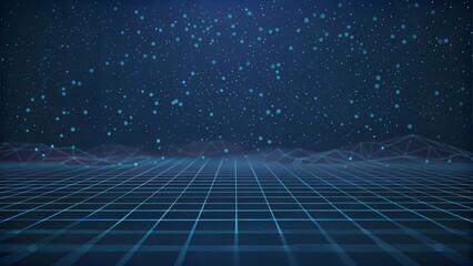 Vaporwave 3D Wireframe Grid Background, Retro 80s Colors, Nostalgic and Surreal