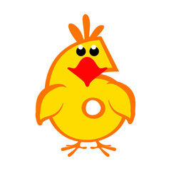 Cartoon number 6 like yellow chicken, figure Six. Calligraphy, lettering, typography for your Education cards or game. Cute sticker