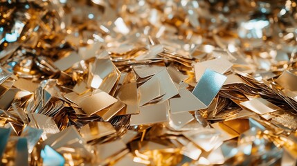 A close-up view of shimmering gold and silver rectangular sheets, exuding an atmosphere of wealth, luxury, and elegance, perfect for backgrounds or textures.