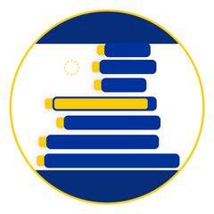 Obraz premium shape of the map at icon circle as the design style of the European Union, EU, Europe, blue yellow, symbol isolated, yellow border outline shape, blank template design