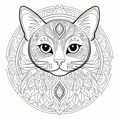Cute Cat Mandala Coloring Page