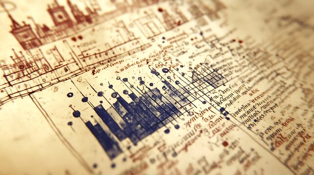 Medieval Manuscript Illustration with Chart Elements