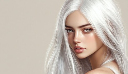 Naklejka premium Beautiful woman with white hair and a perfect hairstyle in a beauty salon