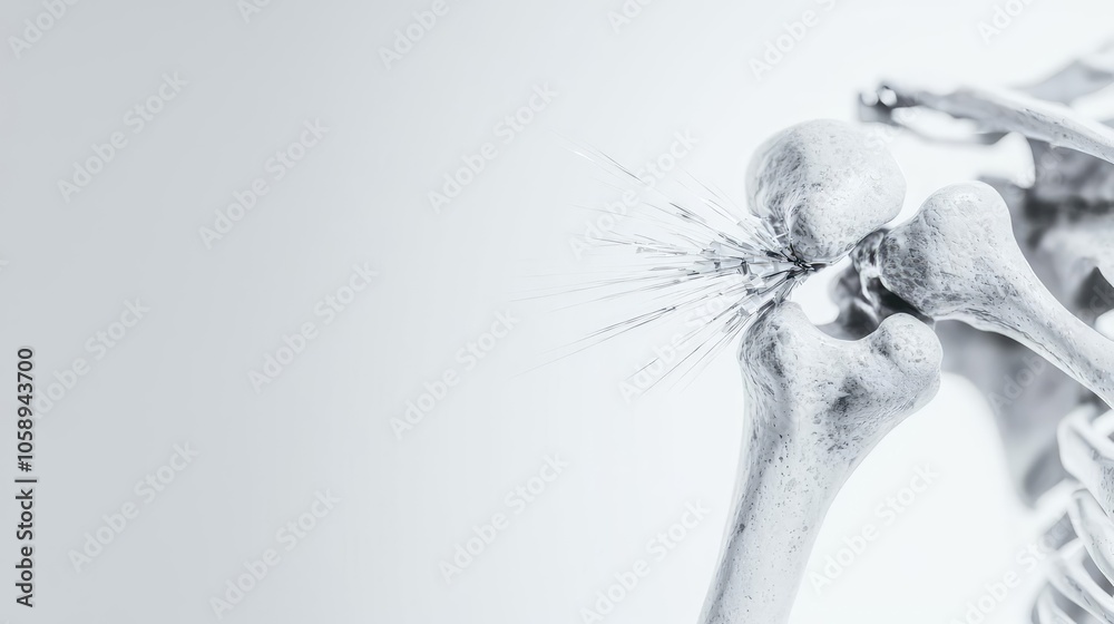 Aufkleber close-up view of human skeleton joint highlighted on a white isolated background.