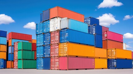 Fototapeta premium Colorful Shipping Containers Stacked in a Port