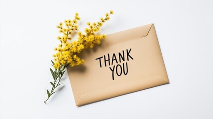 Thank you card with flowers, white background
