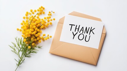 Thank you card with yellow flowers, white background