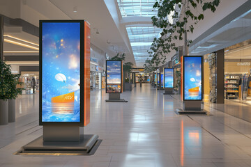 Shopping mall mockup digital advertising, Blank billboard located in shopping mall