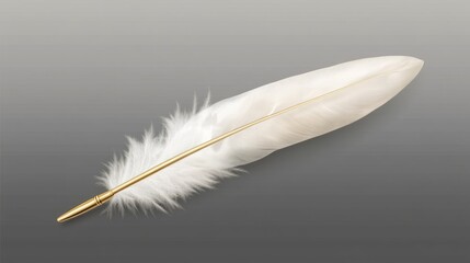 Obraz premium Soft beige feather quill with gold nib, creating a luxurious, old-world feel, isolated on transparent background