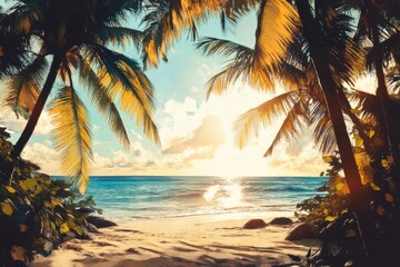 Tropical paradise - creative typography featuring a motivational quote for bright days, calligraphic graphic artwork