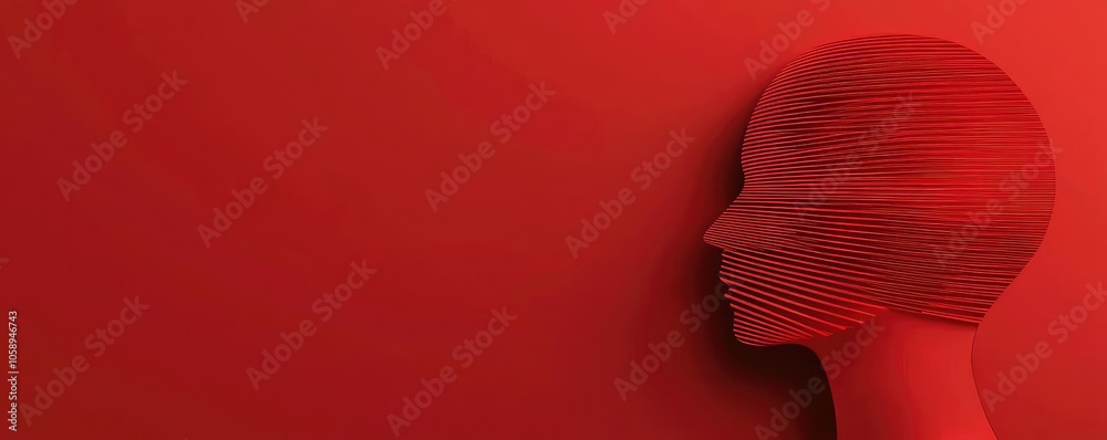 Poster abstract figure in red color representing emotions and mental states.
