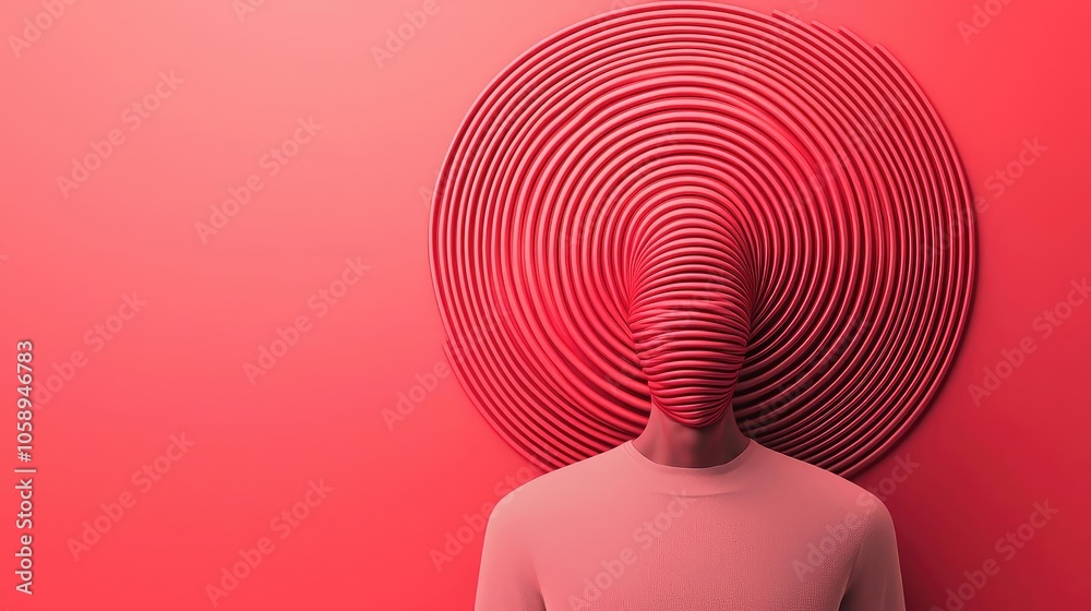 Aufkleber Abstract representation of introspection with red circular patterns and figure.