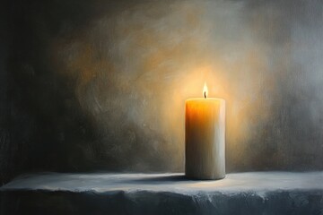 A Single Lit Candle on a Tabletop Against a Dark Background