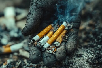 Close-up people destroy the tobacco and has the willpower to quit smoke, Generative AI