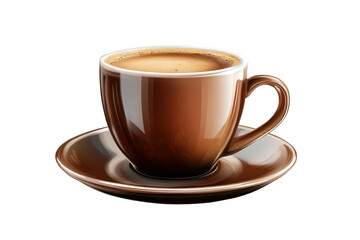 Brown coffee cup filled with delicious coffee on transparent background