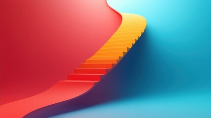 Obraz premium Abstract Curved Staircase - Red and Blue Walls - Minimalist 3D Design
