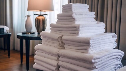 A pile of white towels stacked high