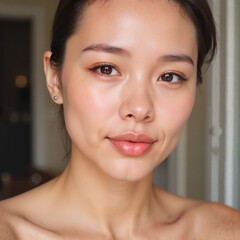 Obraz premium girl close up with beautiful skin without makeup, Al Generation