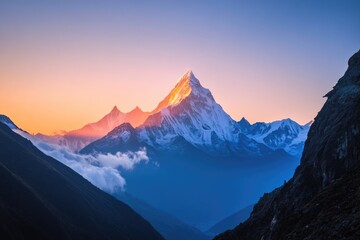 Fototapeta premium Majestic Mountain Peak Bathed in Golden Light at Dawn