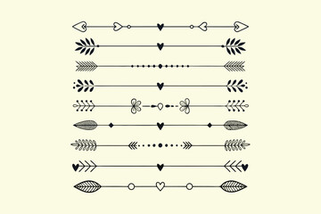 Black and White  Elements with Hearts, Leaves, and Arrows eps