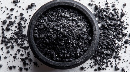 Black Salt in a Bowl on White Background