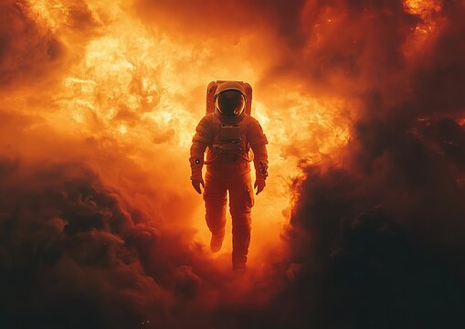 Astronaut in a Fiery Cosmos