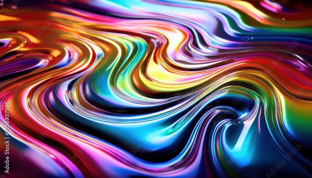 Poster vivid oil liquid rainbow waves in glossy abstract design. flowing iridescent colors and fluid curves