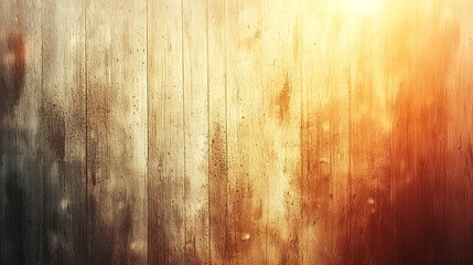 Obraz premium Weathered wooden surface with natural textures and warm, sunlit gradient from beige to amber, creating an earthy and rustic ambiance. AI generative.