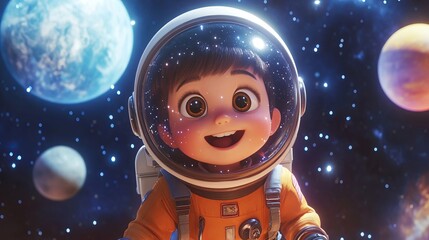 Adorable Child Astronaut in Space