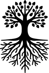 Silhouette of tree with roots, nature and growth icon, life and stability illustration
