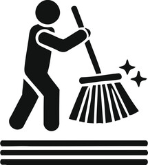 Silhouette of person sweeping floor, cleaning and maintenance icon, housekeeping and hygiene illustration
