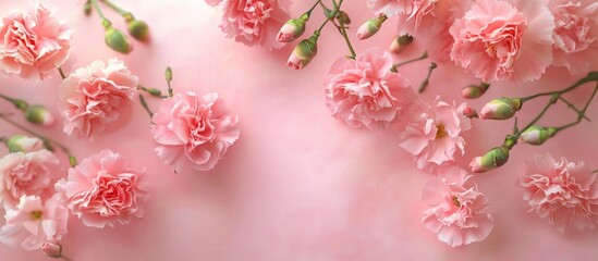 Obraz premium Soft Pink Carnation Flowers On Pink Background