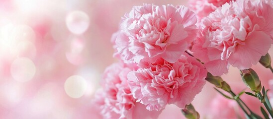 Fototapeta premium Soft Pink Carnation Flowers On Pink Background