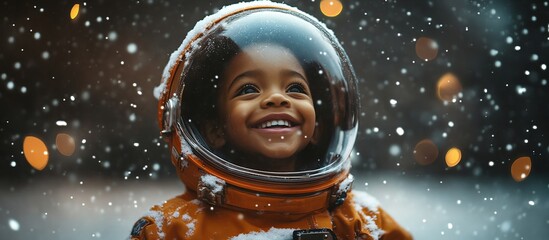 Child in Spacesuit on Snowy Day