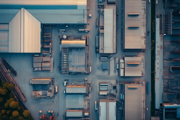 Aerial view of modern industrial area and cloud computing concept. Industry 4.0 communication network